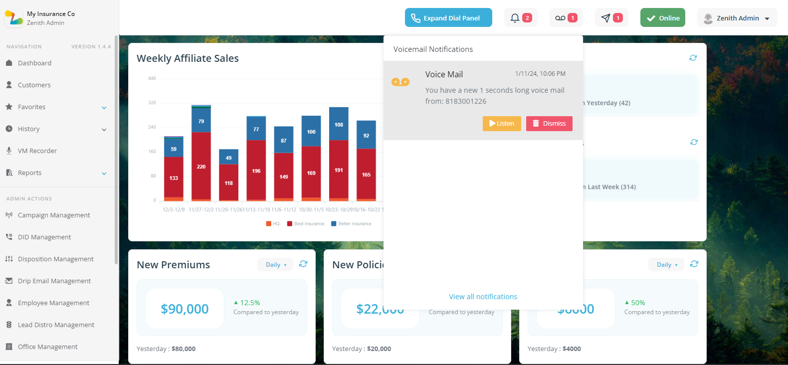 screenshot of Zenith CRM